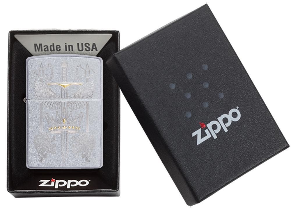 Zippo Sword Design Satin Chrome Windproof Pocket Lighter, 205-074230