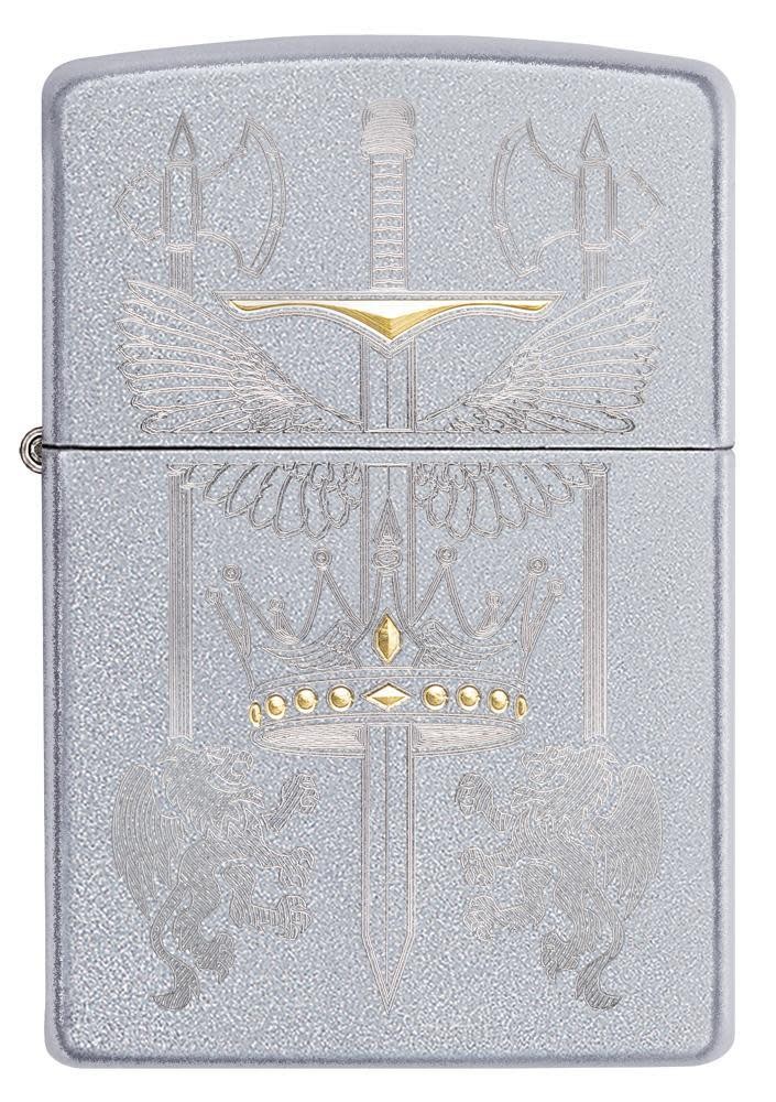Zippo Sword Design Satin Chrome Windproof Pocket Lighter, 205-074230