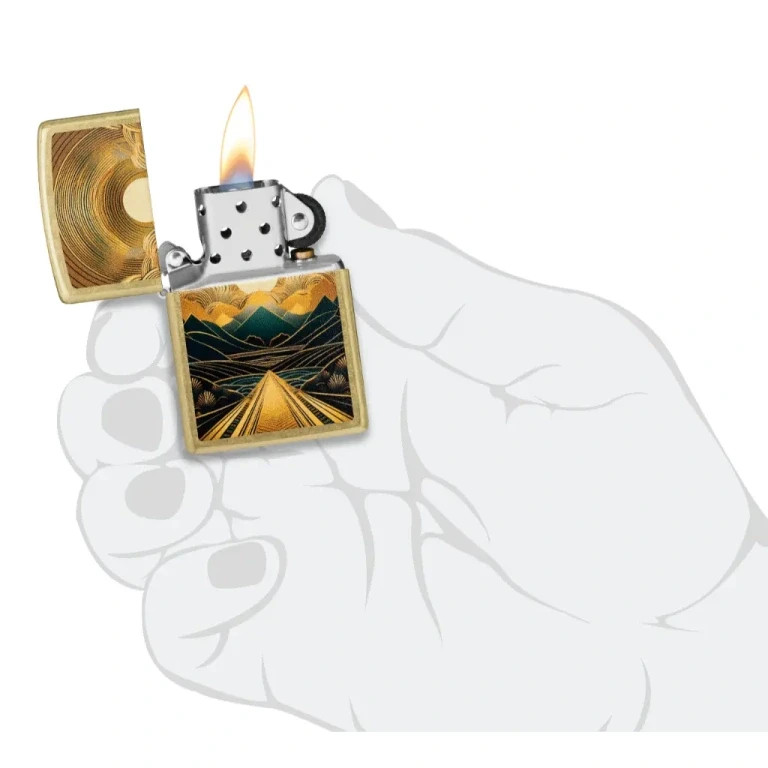 Zippo Through the Mountains Design Street Brass Color Image 47137