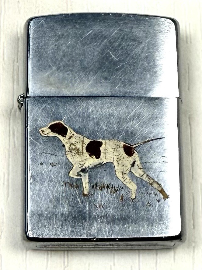 ZIPPO Lighter Brushed Chrome English Pointer Hunting Dog *Sparks/Needs Fuel USA