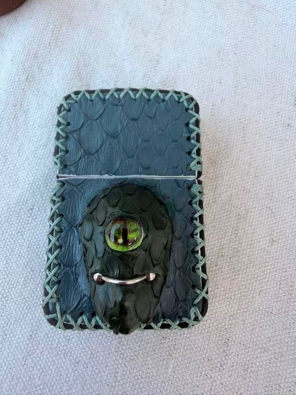 Handmade Snakeskin Leather zippo lighter With 3D-Printed Eyes