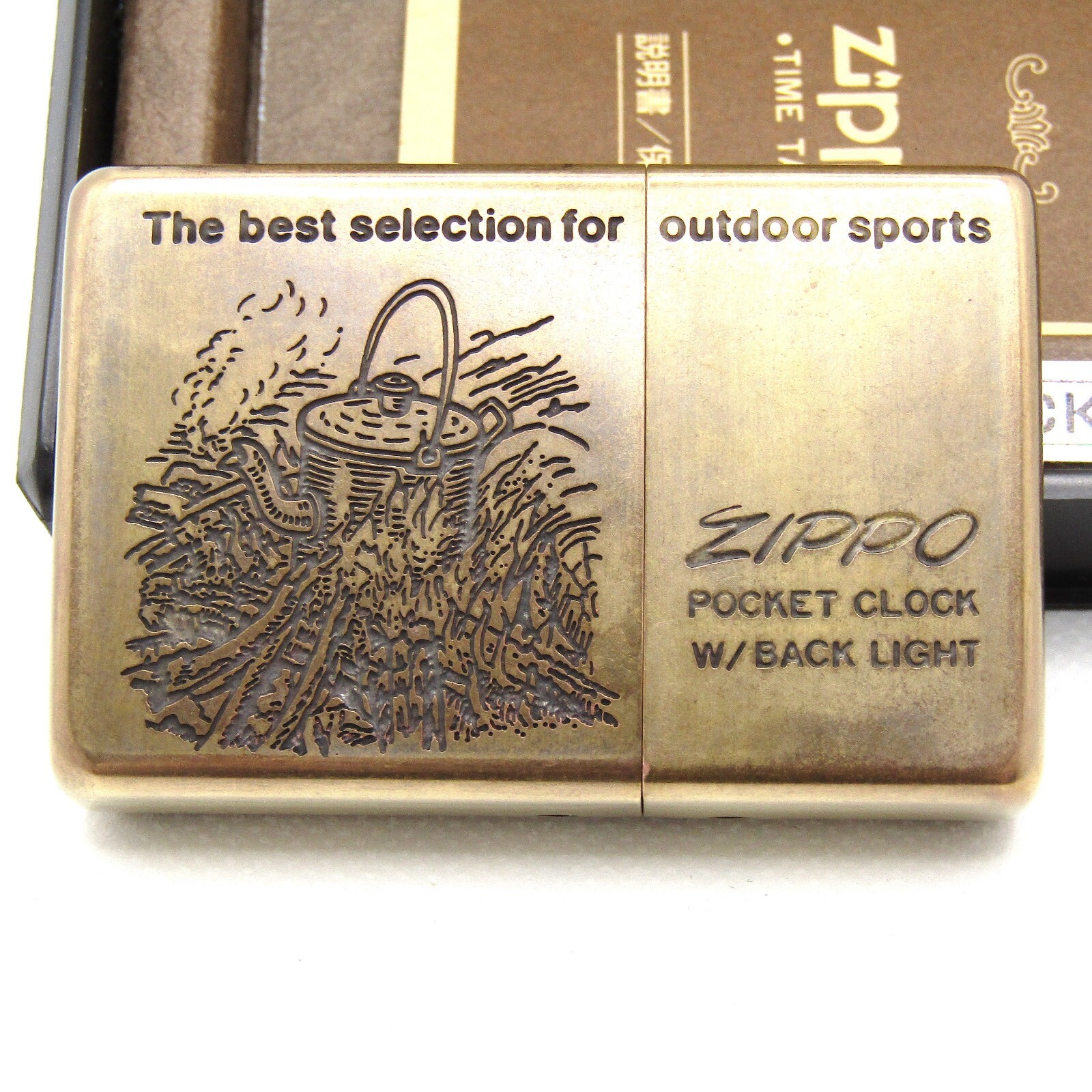 Zippo Outdoor Time Tank Pocket Clock Watch running Brass Back Light 1996 Rare