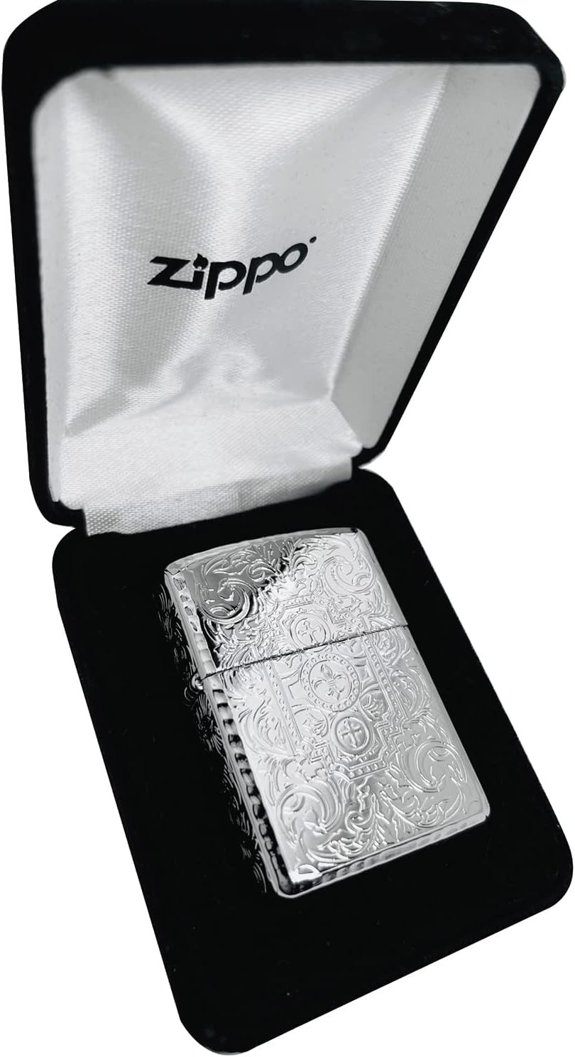 Zippo Oil Lighter Arabesque Silver Platinum Plated Armor Case Japan