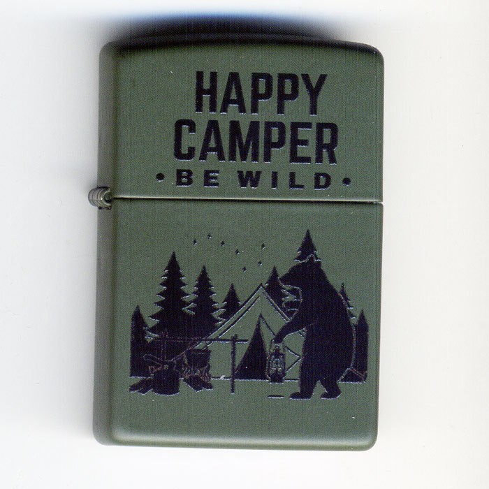 Zippo Oil Lighter Happy Camper Z221 Designed in USA Used