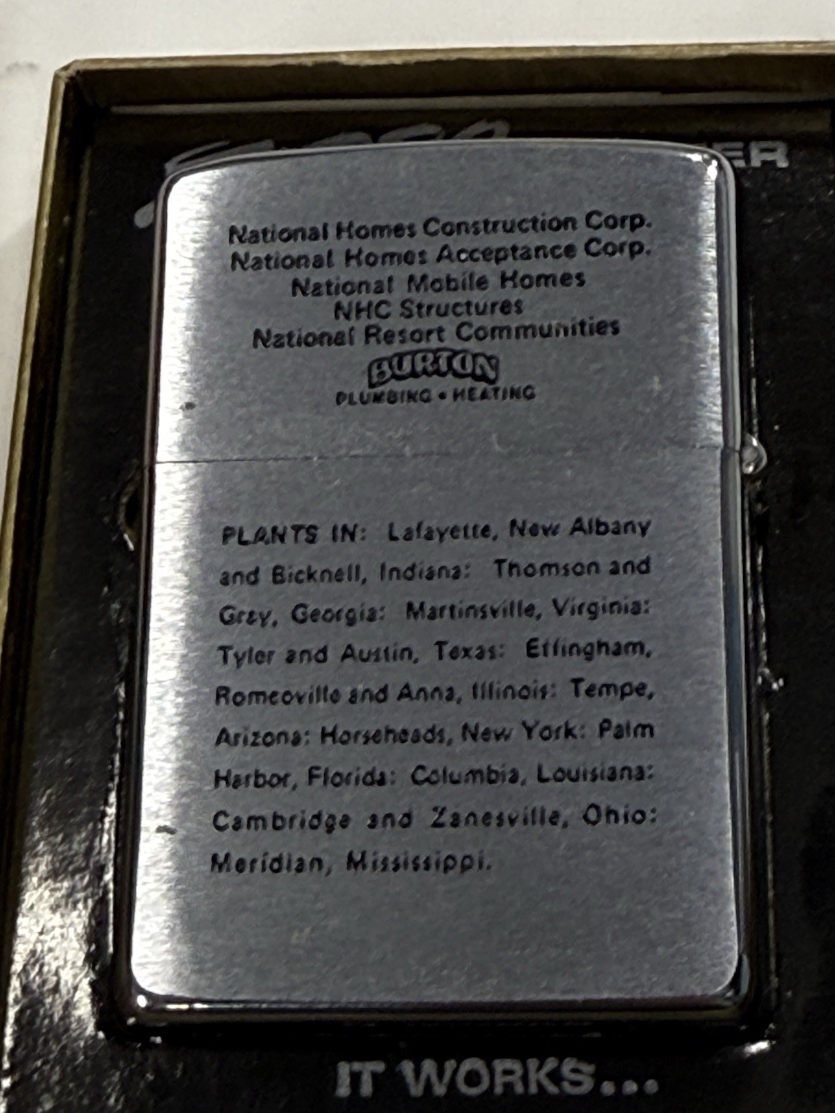 ZIPPO 1971 THE 400,000TH NATIONAL HOMES DOUBLE SIDED LIGHTER UNFIRED IN BOX B20