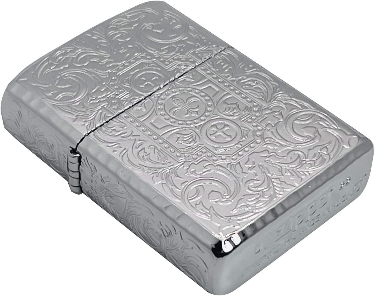 Zippo Oil Lighter Arabesque Silver Platinum Plated Armor Case Japan