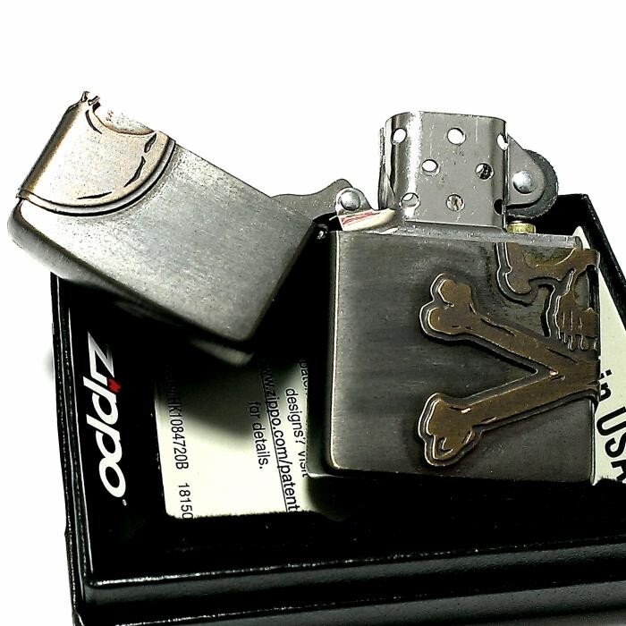 Zippo Skull Metal Cross Bones 3 Sided Processing Antique Brass Lighter Japan