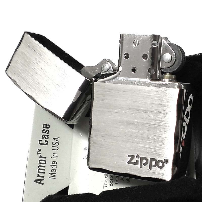 ZIPPO Lighter Armor Zippo Logo Silver Satin Black Double Sided Corner Engraving