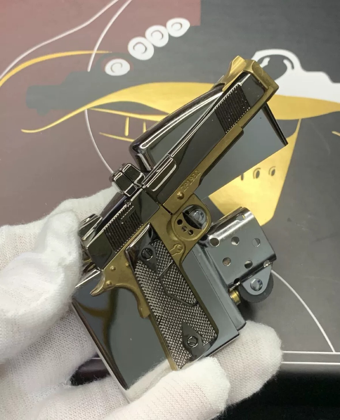 New Zippo oil Lighter Gun gold silver with box