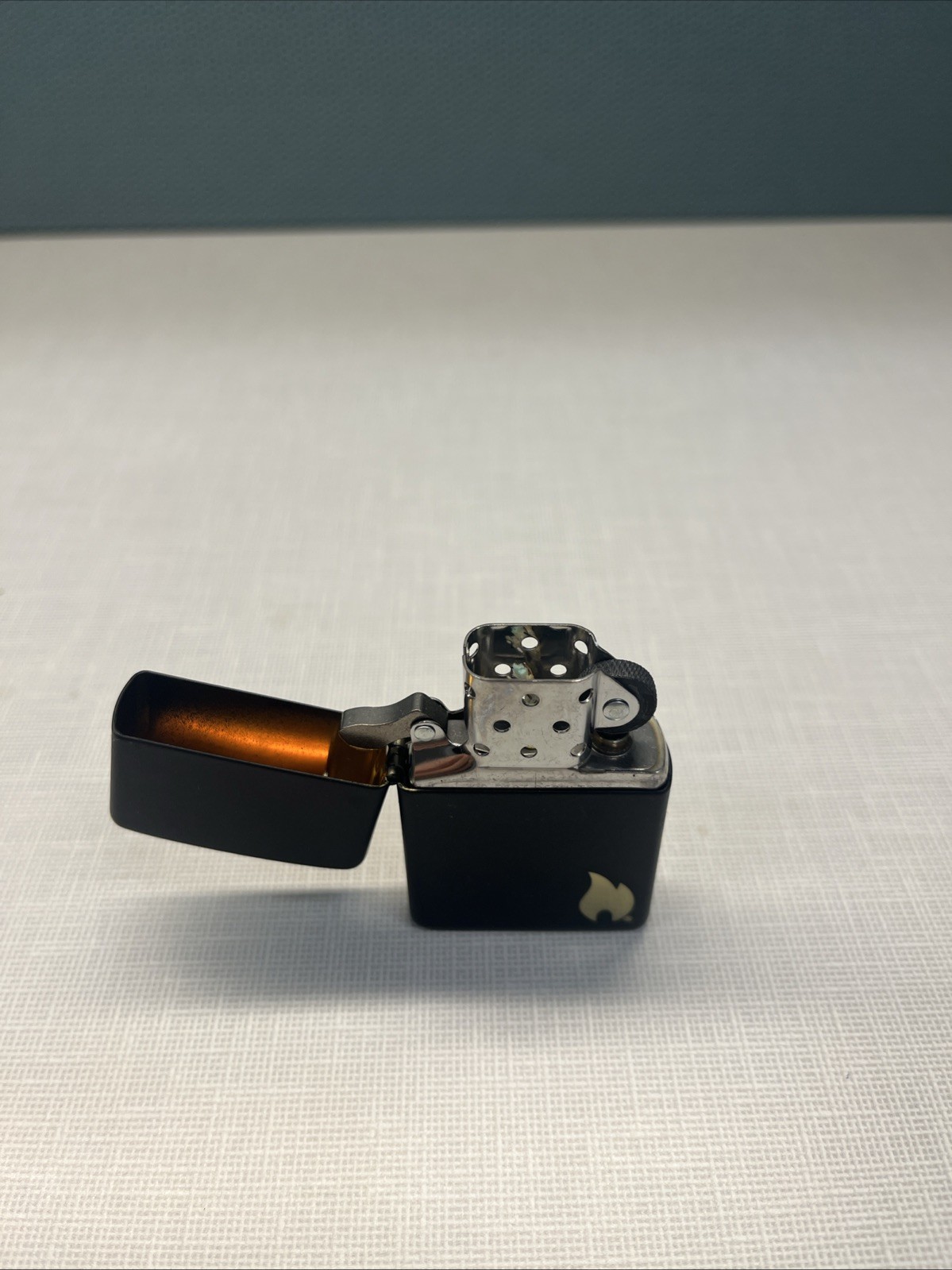 H 22 Zippo Lighter Black Matte Finish Gold Flame Logo