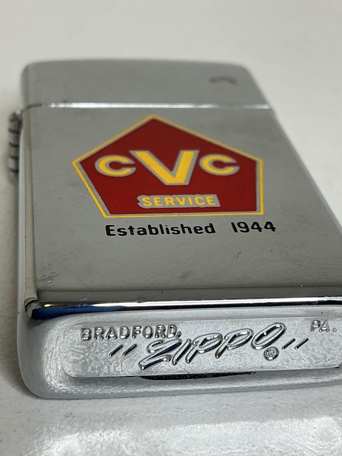 Zippo CVC Service Established 1944 Chrome Advertising Lighter USA Auto Logo