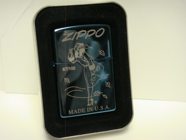ZIPPO GIRL BLUE ANODIZED HIGH POLISHED WINDY PINUP GIRL LIGHTER 67/100 SEALED