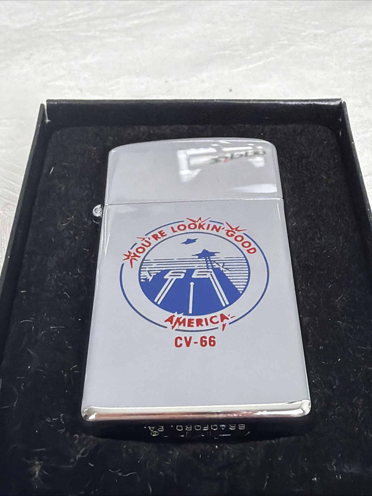 Zippo Lighter Military Ship USS CV-66 YOU’RE LOOKIN’ GOOD AMERICA NOS