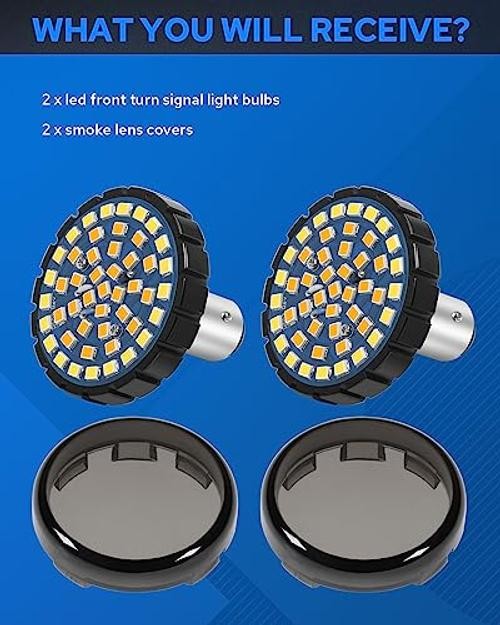 Upgrade 2″ Motorcycle Front Turn Signals with Smoked Lens Covers 1157 LED