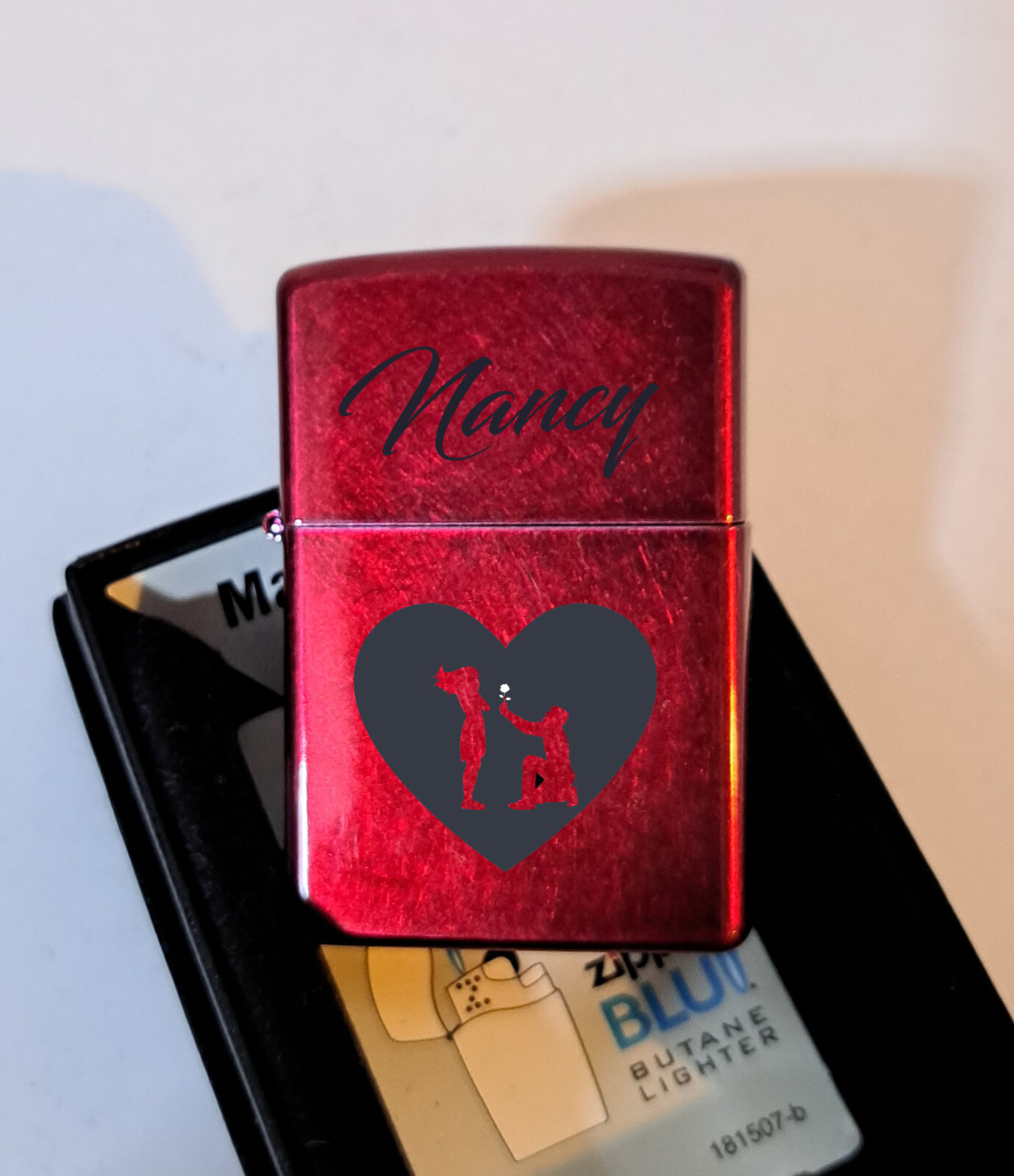 Custom Engraved Candy Apple Red Zippo Lighter / Personalized with your Text