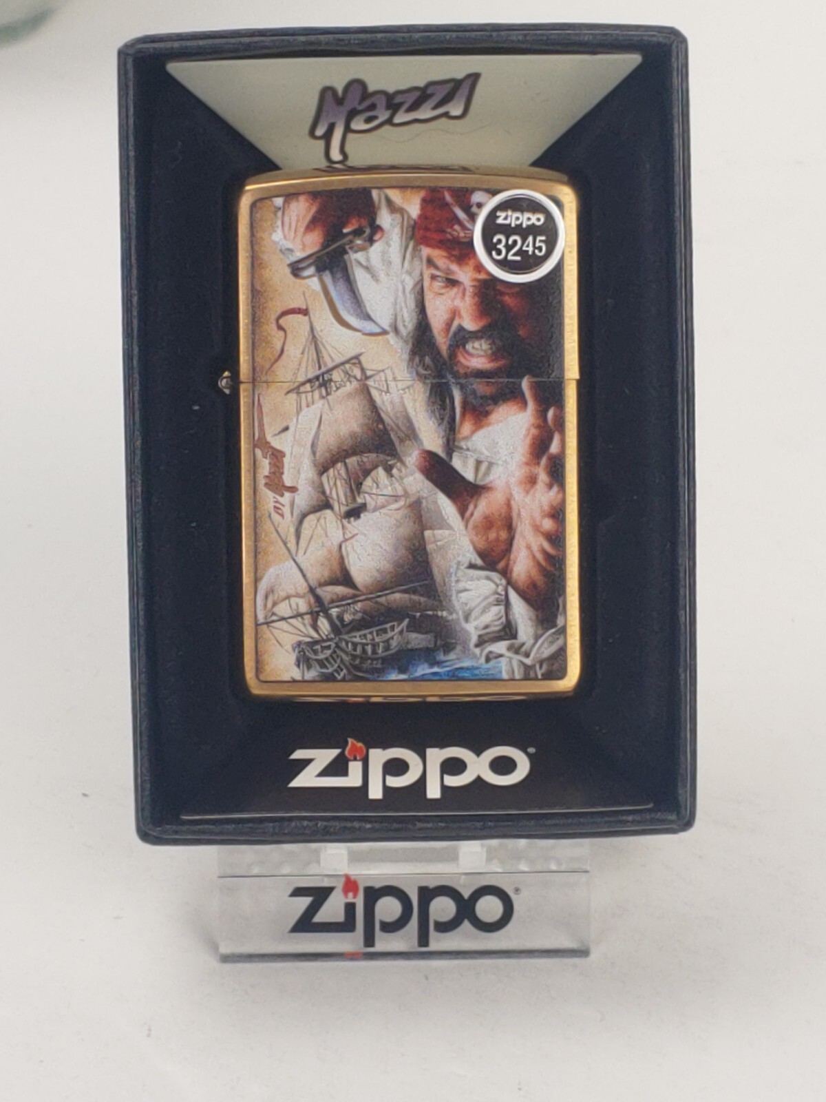 Zippo 29781 MAZZI PIRATE on Brushed BRASS Windproof Lighter – AUG (H) 2018