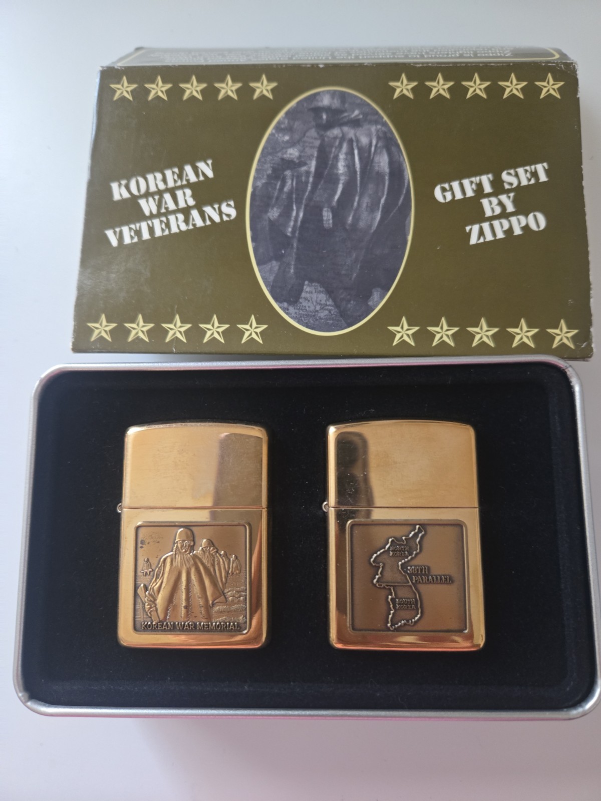 Zippo 1996 Korean War 2- Pack, Gift Set- NIB/W Sleeve Brass