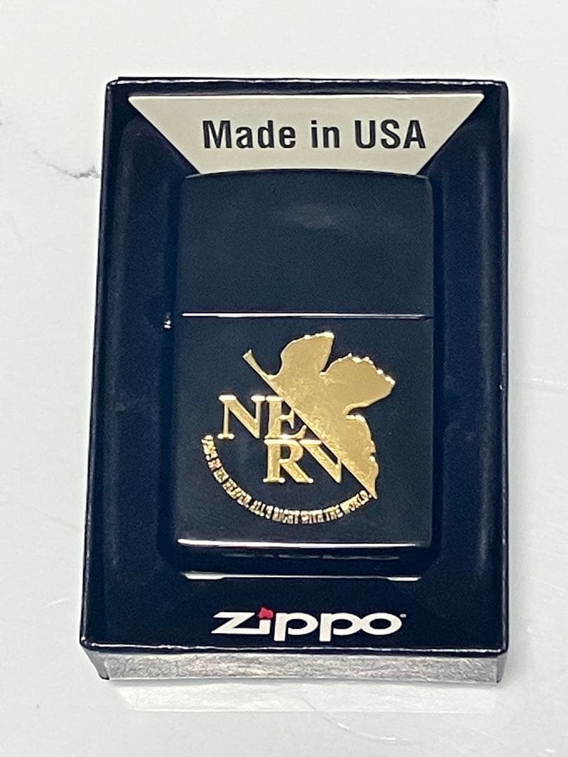 Evangelion NERV Zippo Lighter Black Titanium Gold Logo EVA STORE Original New