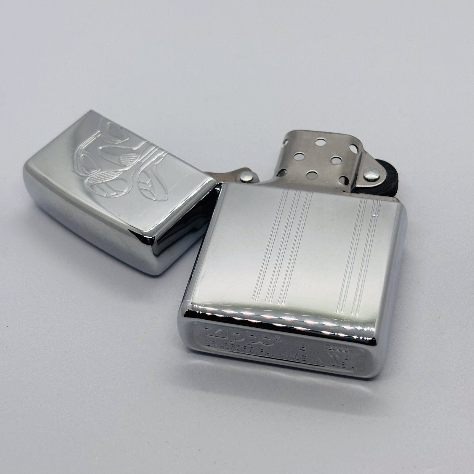 ZIPPO Lighter Golf Design Silver Plate Zippo Lighter Yr 2000 E2-221