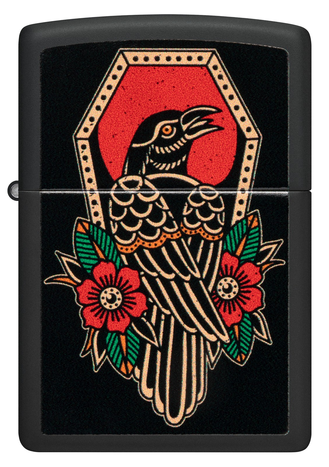 Zippo Crow Tattoo Design Black Matte Windproof Pocket Lighter, 48611