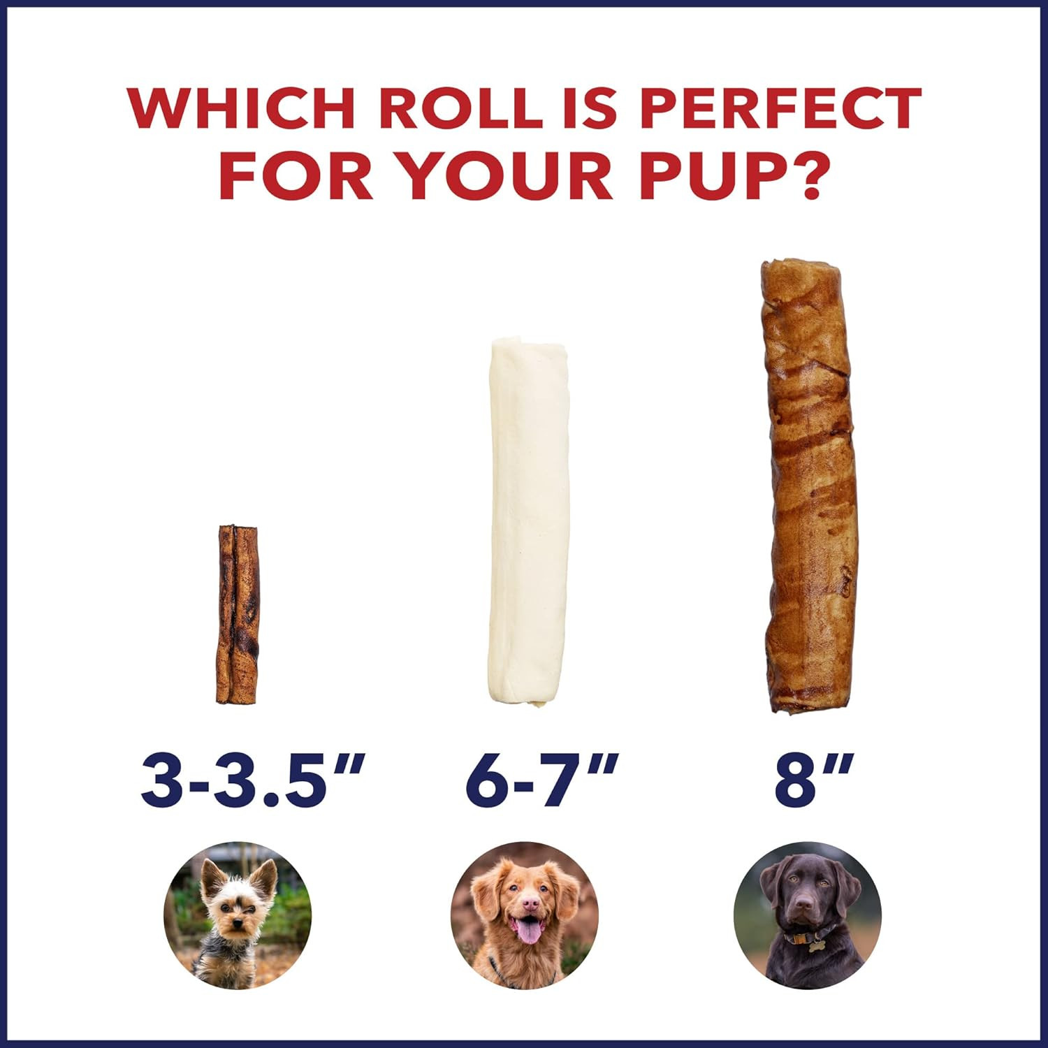 100% Made in USA Beefhide 8″ Rolls Dog Chew Treats – Natural Flavor, 10 Count/1