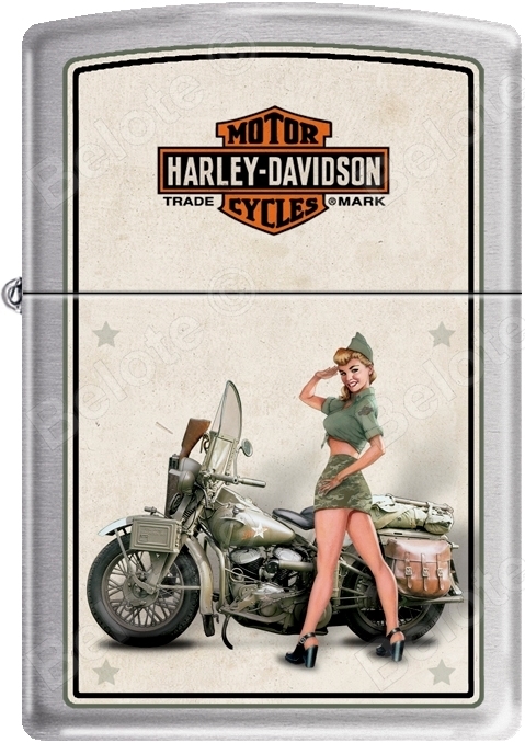 Zippo HD Harley Davidson 1940’s WWII US Army Pinup Satin Chrome Lighter NEW