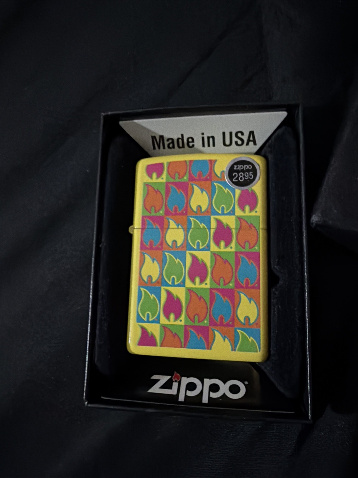 ZIPPO Choice Neon Boxed Flames Yellow Standard Lighter New In Box