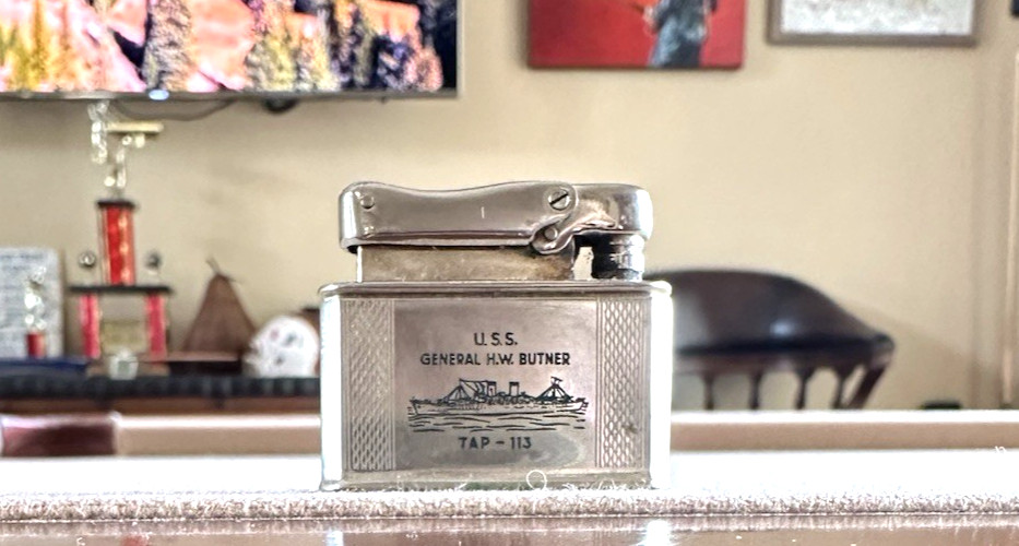 MILITARY IBELO MONOPOL CIGARETTE LIGHTER USS GENERAL H. W. BUTNER TAP 113