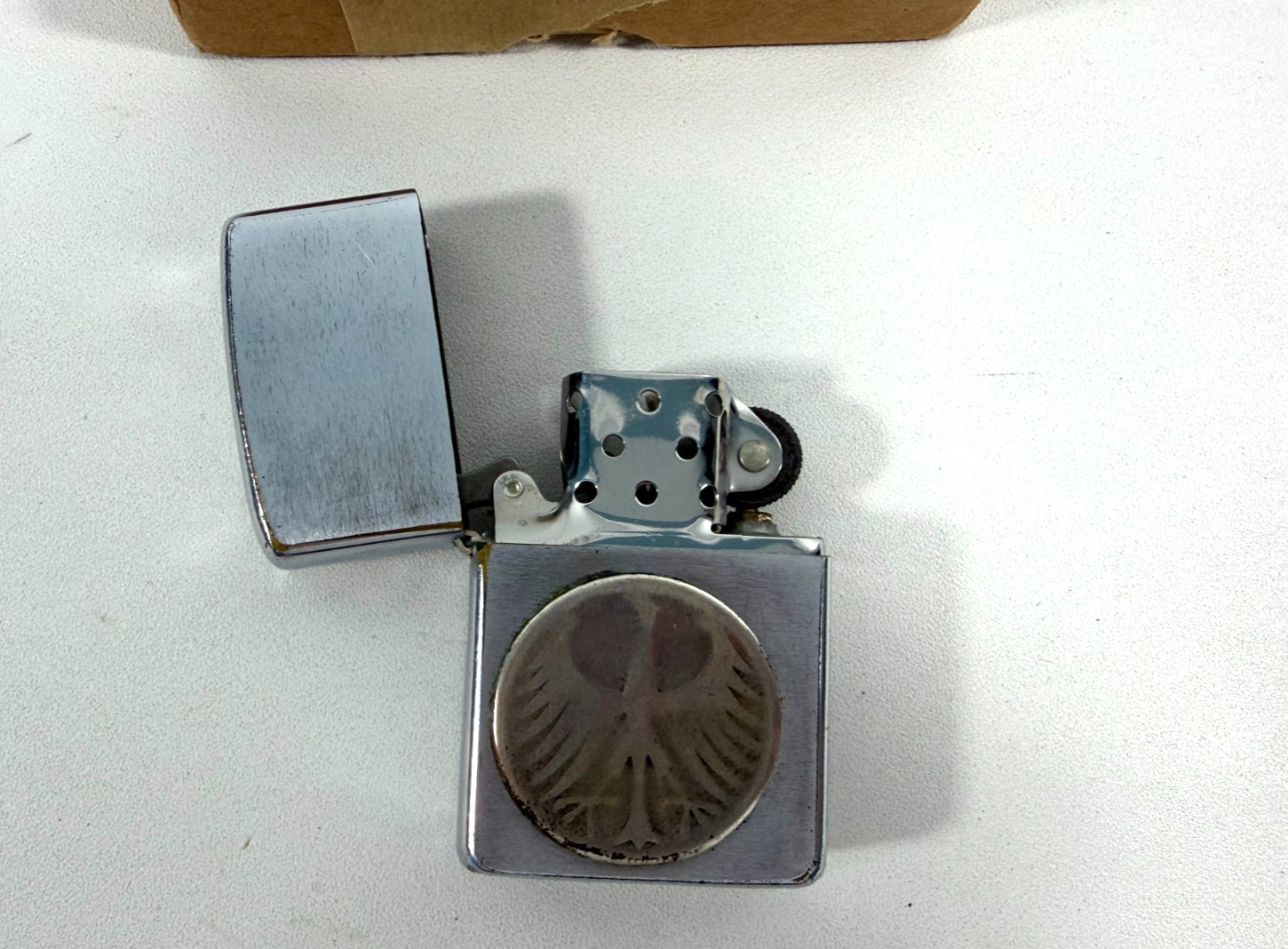 1950s Zippo Lighter w. Silver Deutsche Mark & US ARMY 17th Battalion Vet Coins