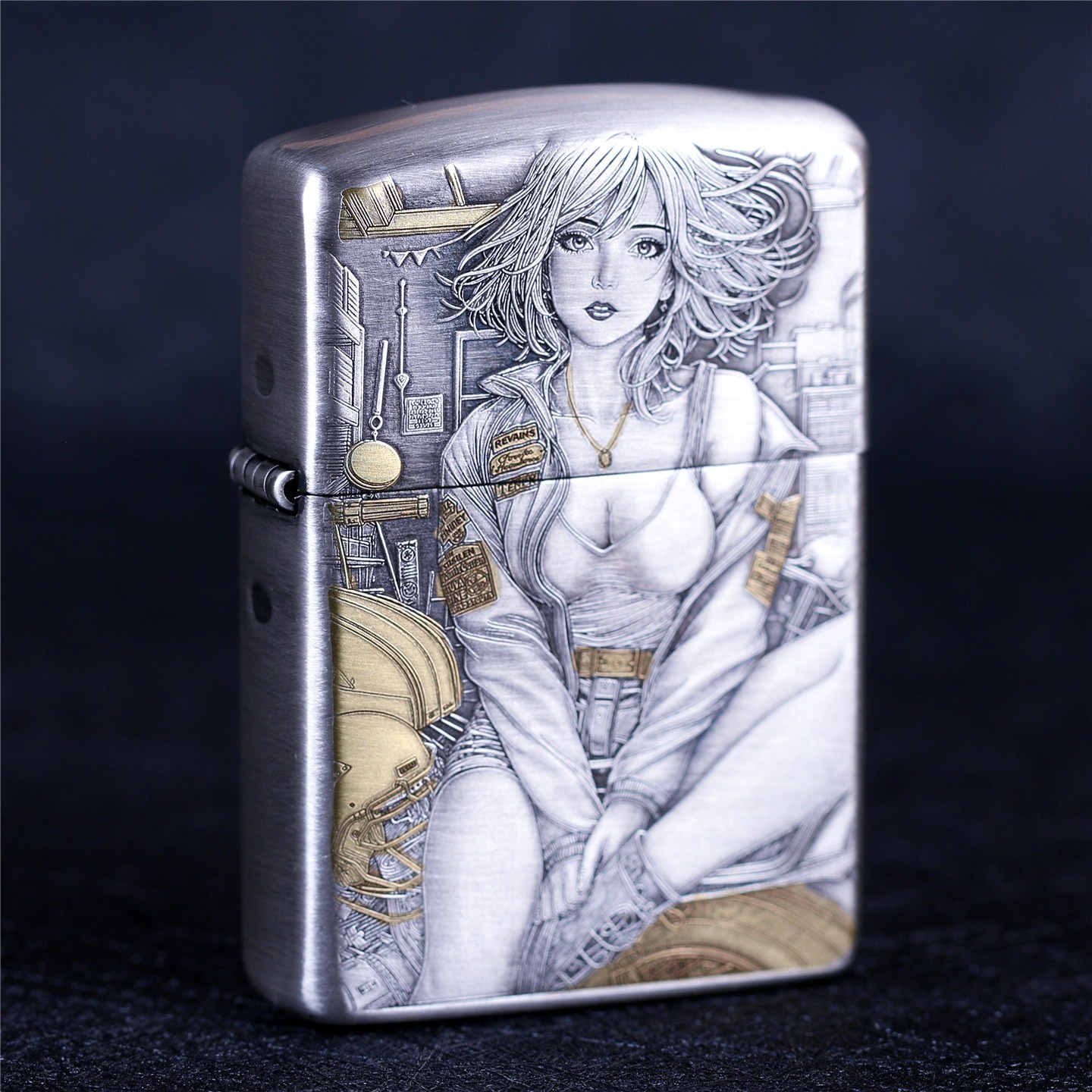 Armor Smoked Silver Girl Mechanic Zippo Lighter Collectible Gift