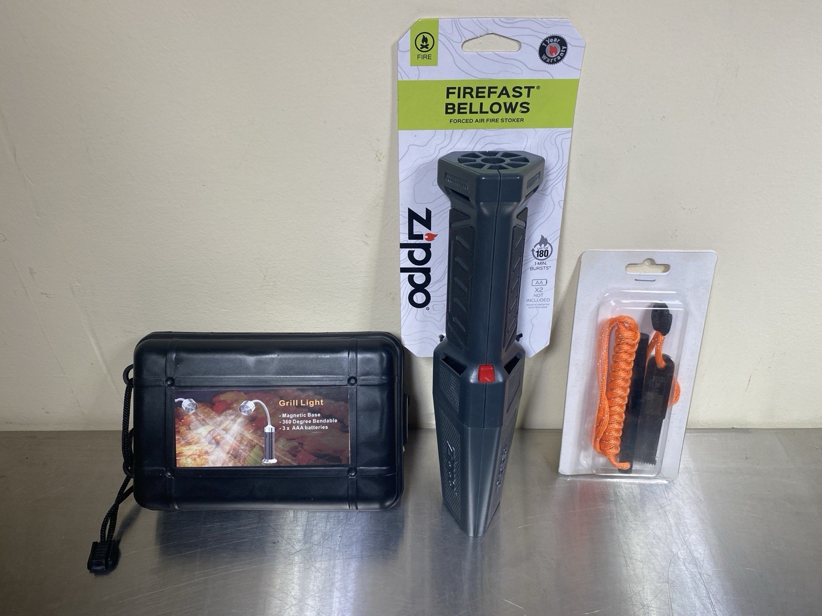 Camping Bundle! Zippo Firefast Bellows, Magnet Grill Light, Ferro Rod Fire Start
