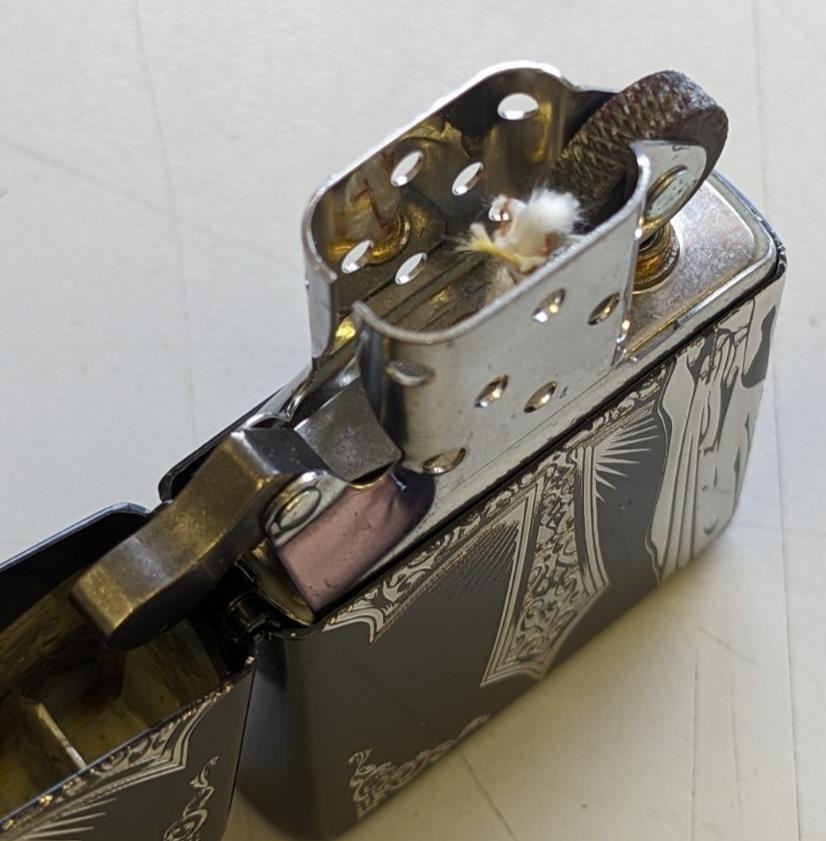 Zippo lighter Virgin Mary Shell Cross Black Nickel Silver 2 Sided Etching New