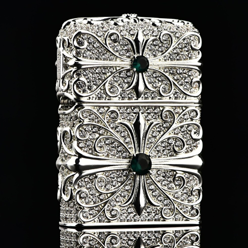 Zippo lighter Asia Full Cover Custom/ Elegant Cross in Cubic Silver Wooden Box