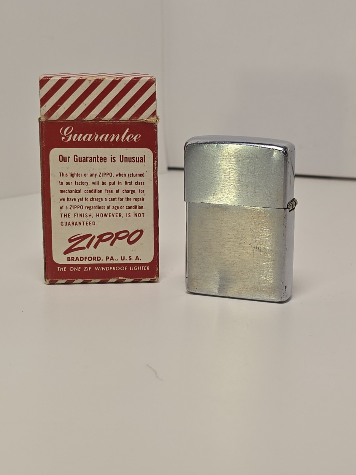 Vintage 1965 Zippo Lighter & Candy Stripe Box A/C Heating Advertising Bee Wrench