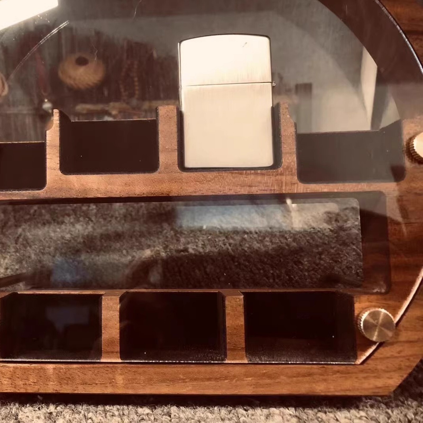 7 Slot America Black Walnut Collection Display Case – For Zippo Lighters