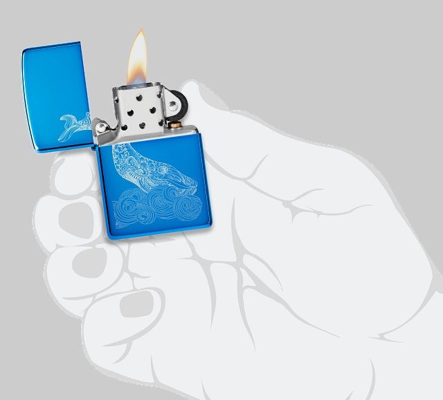 Zippo Whale Design High Polish Blue Windproof Pocket Lighter, 20446-093759
