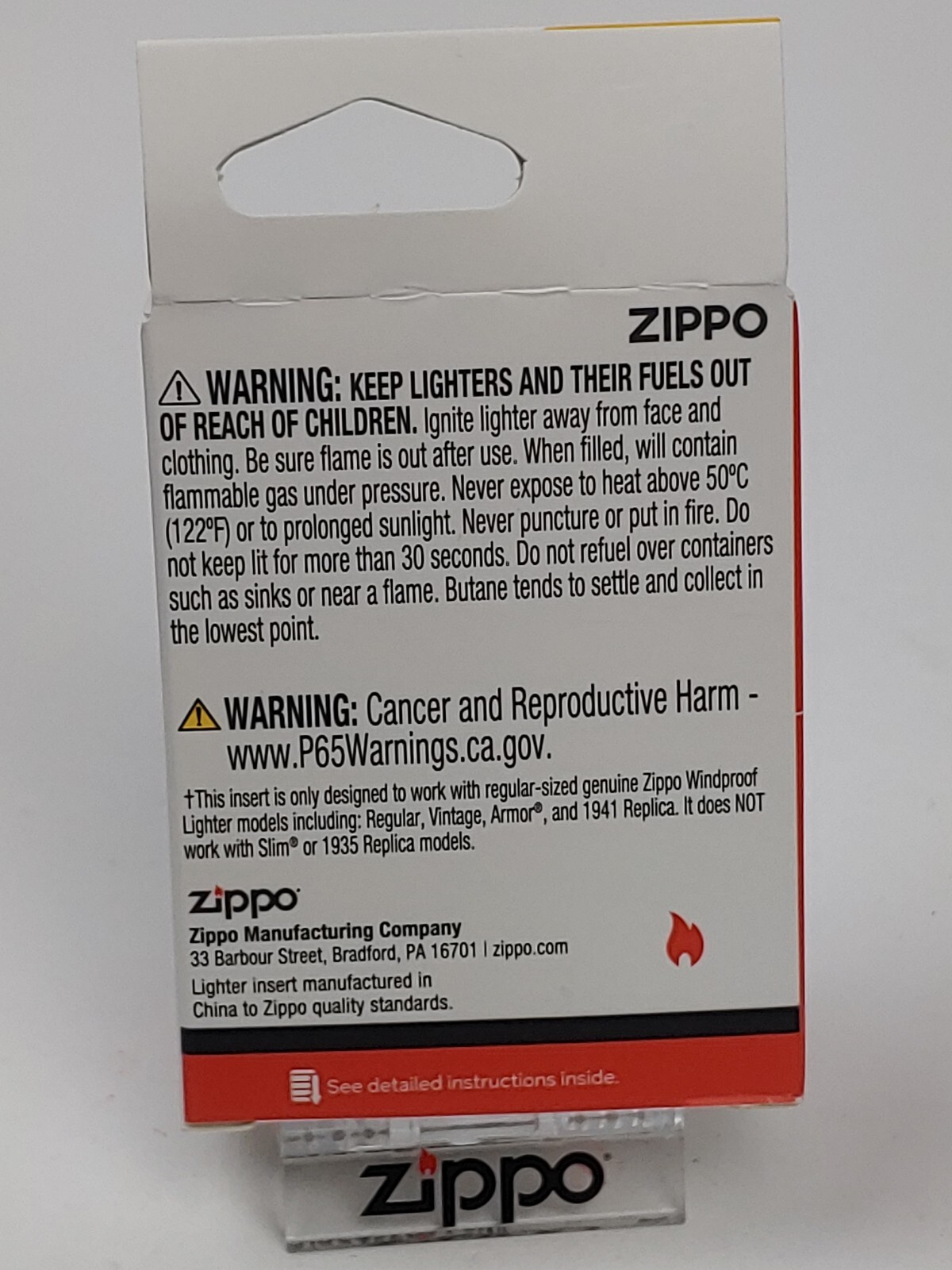 Zippo Z8A20 65800 Yellow Flame Butane Lighter Replacement Chrome Insert in Box