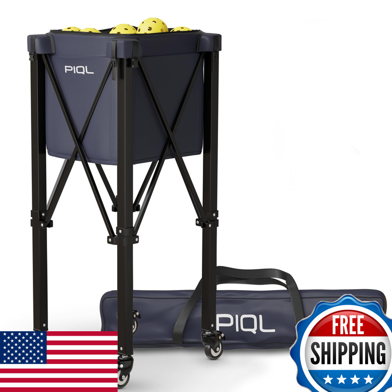Piql Navy Blue Pickleball Ball Caddy – Wheeled Cart Storage Bag – 100