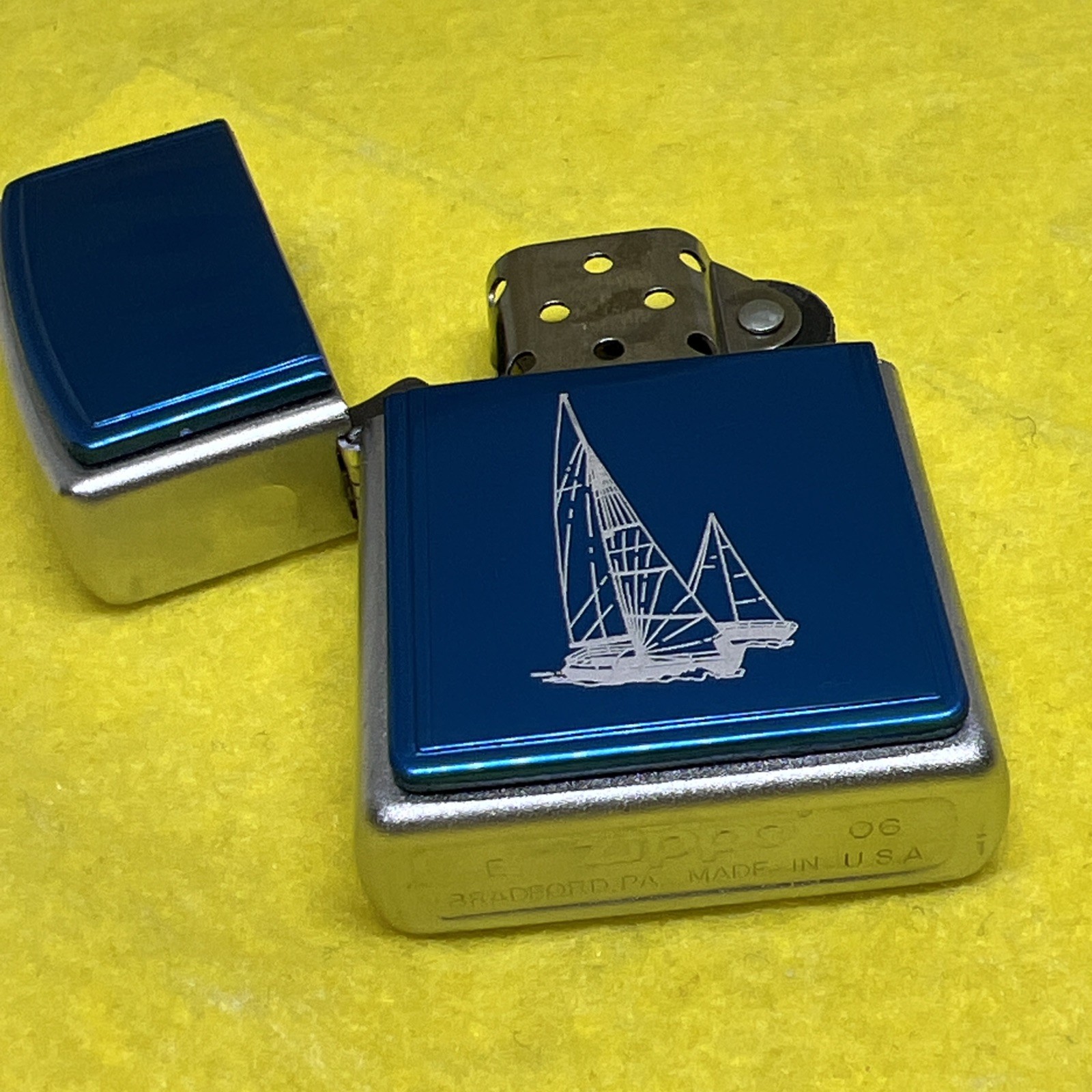 ZIPPO GOLD ANODIZED ALUMINUM blue emblem rare