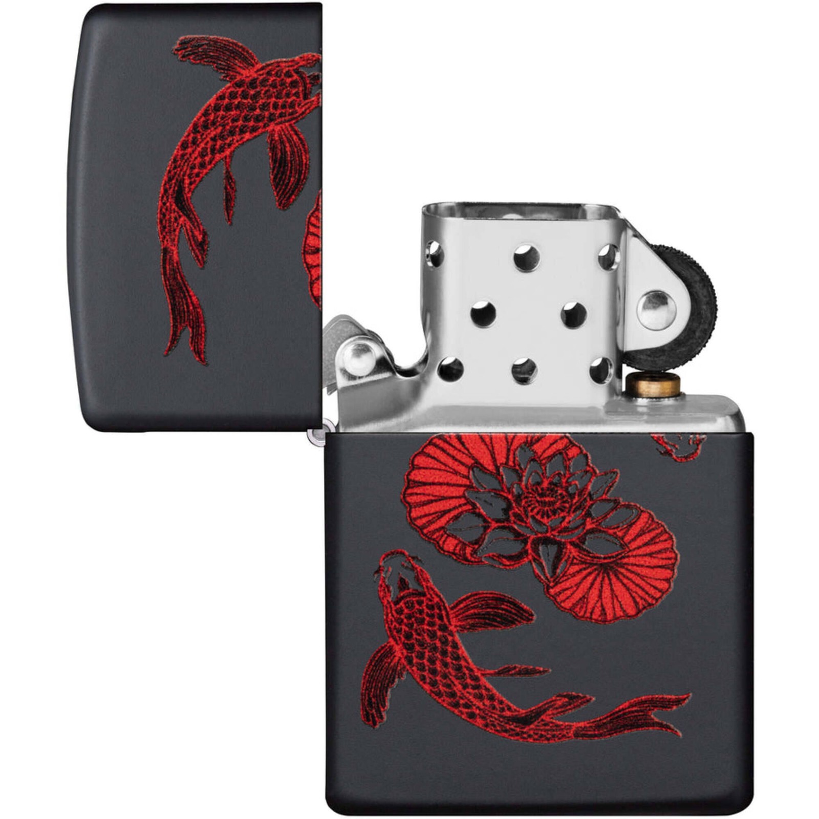 Zippo Windproof Pocket Lighter Koi Fish Design Classic Matte Black Finish 49922