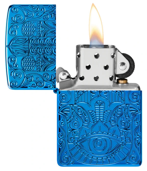 Zippo 46752, Deep Carved Armor Lighter, Hamsa Design, High Polish Blue, NEW