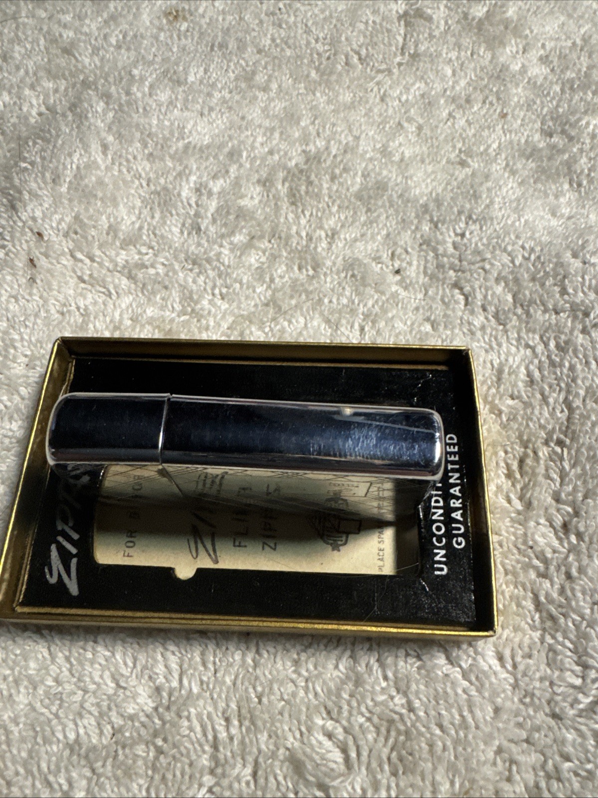 Vintage 1950s Zippo Chrome Slim Lighter Etched & Engraved CEM C.E.M. With Box