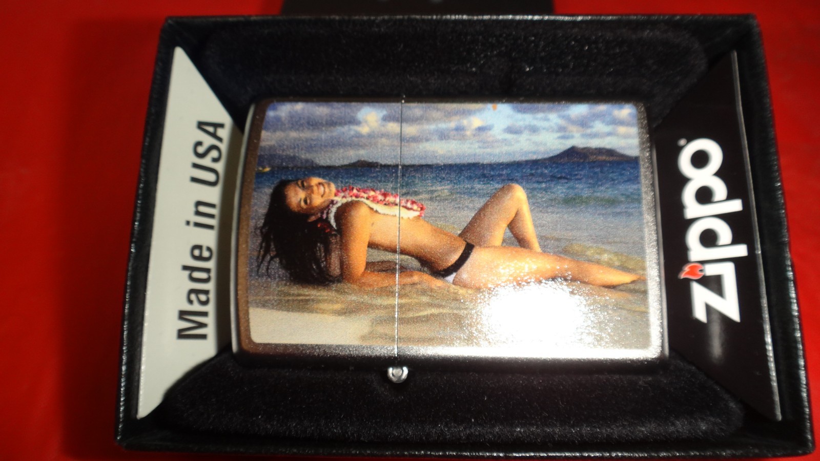 2014=205=Aloha Babe=ZIPPO Fuel Lighter Satin Chrome=NIB=USA=