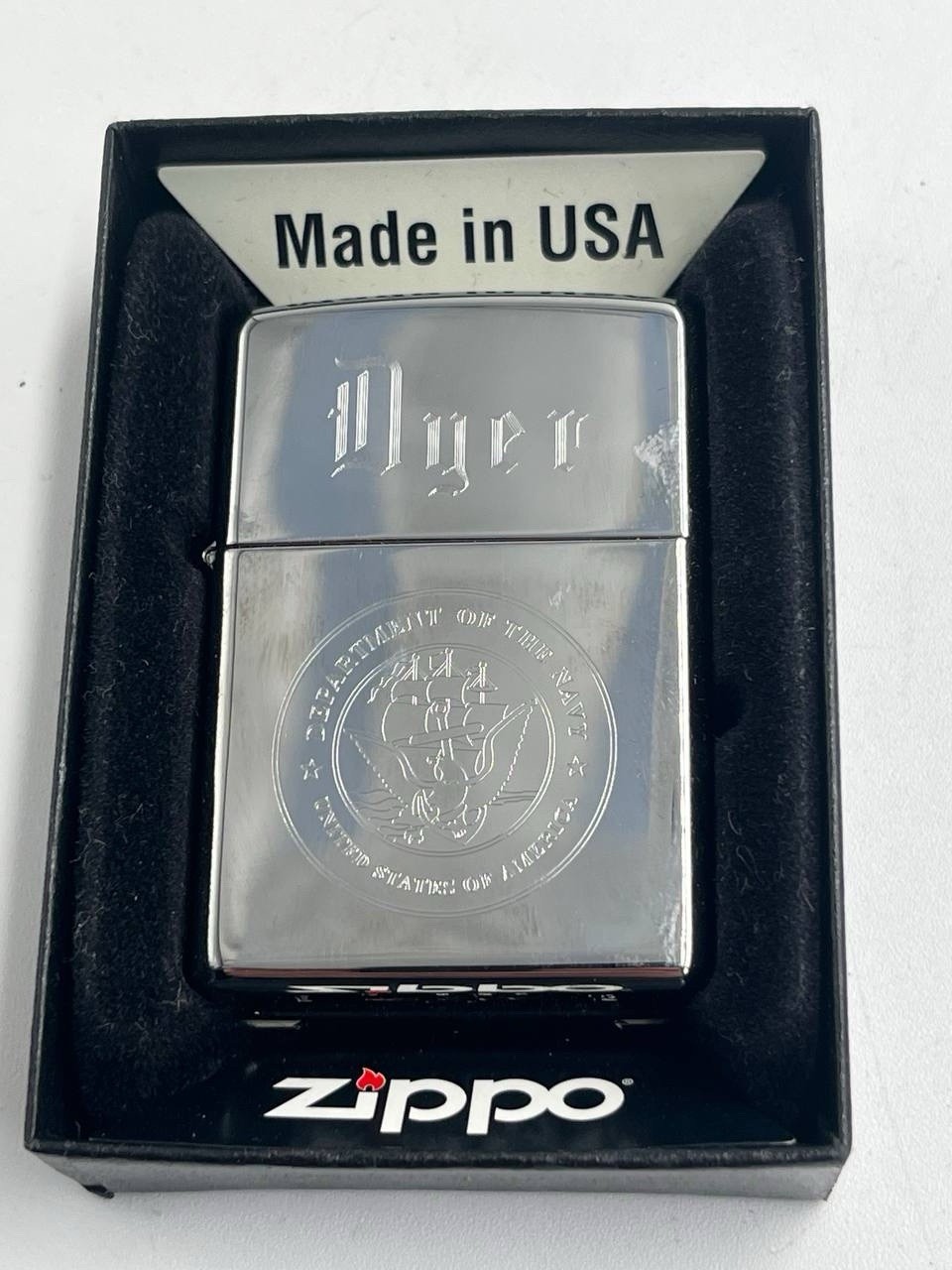 Zippo Lighter US Navy Emblem Engraved “Myer” May 2012 Bradford PA With Box