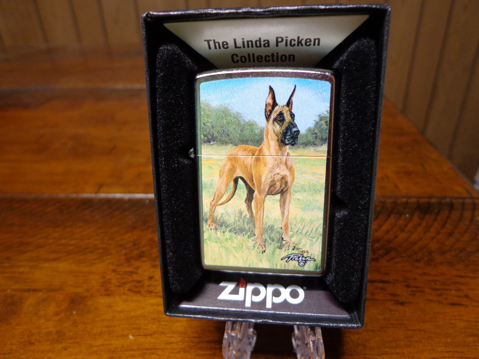 LINDA PICKEN GREAT DANE DOG ZIPPO LIGHTER MINT IN BOX