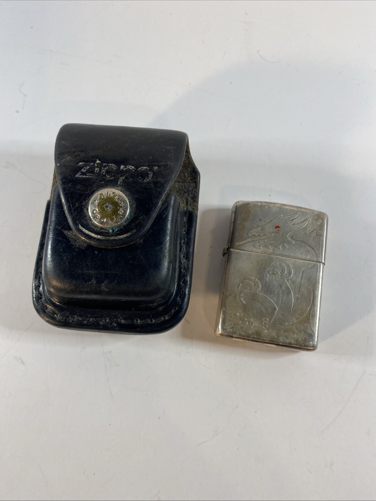 Vintage Rare Dragon Zippo Lighter 2004 J XI USA w/ Leather Belt Holster