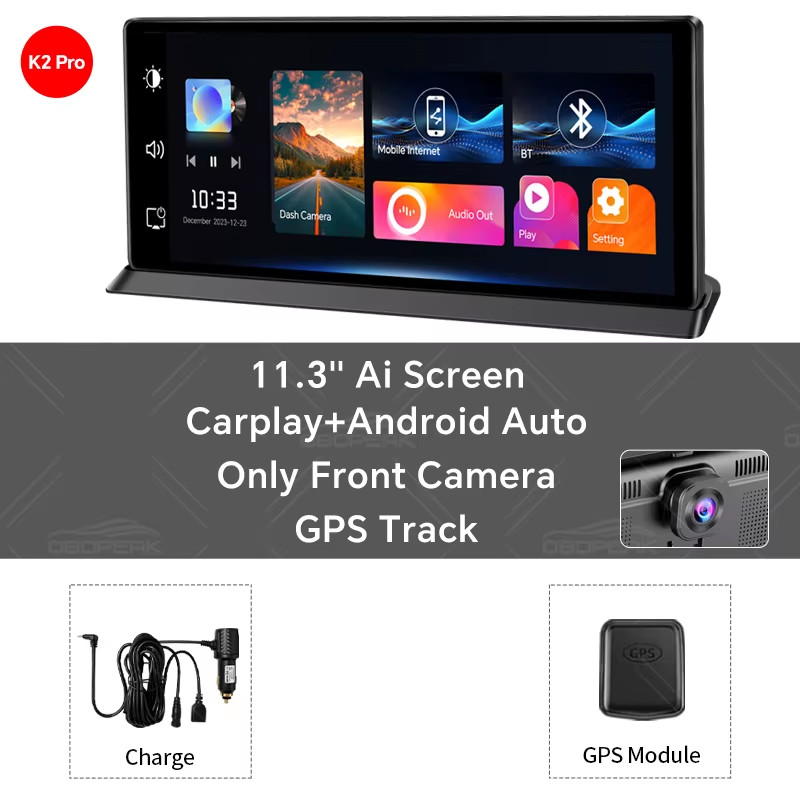 11.3 Inch K2 Pro Dash Cam 4K Carplay&Android Auto GPS Navigation Car DVR Audio D