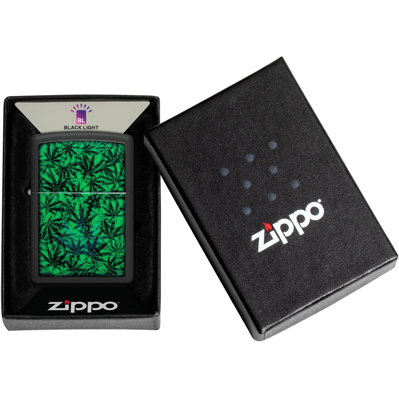 Zippo Windproof Pocket Lighter Cannabis Design Classic Black Matte Finish 48736