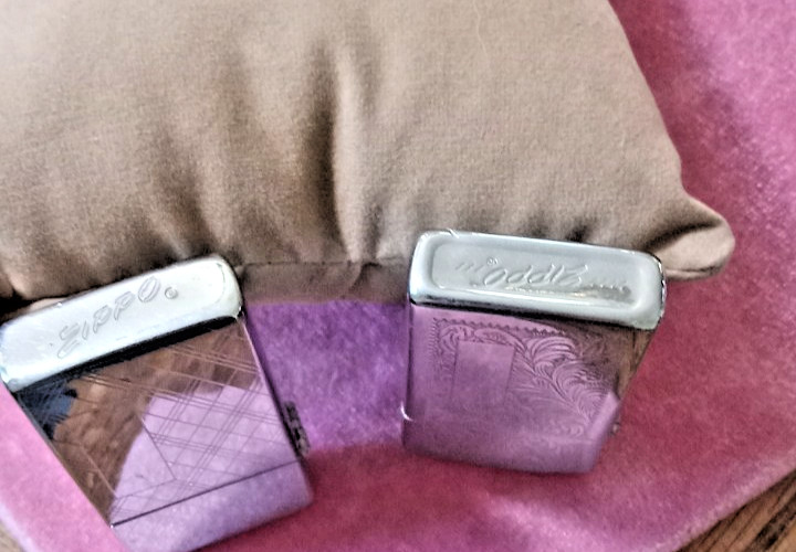 Two Vintage silvertone Zippo Lighter Slim Florentine & Plaid Zippo No engraving