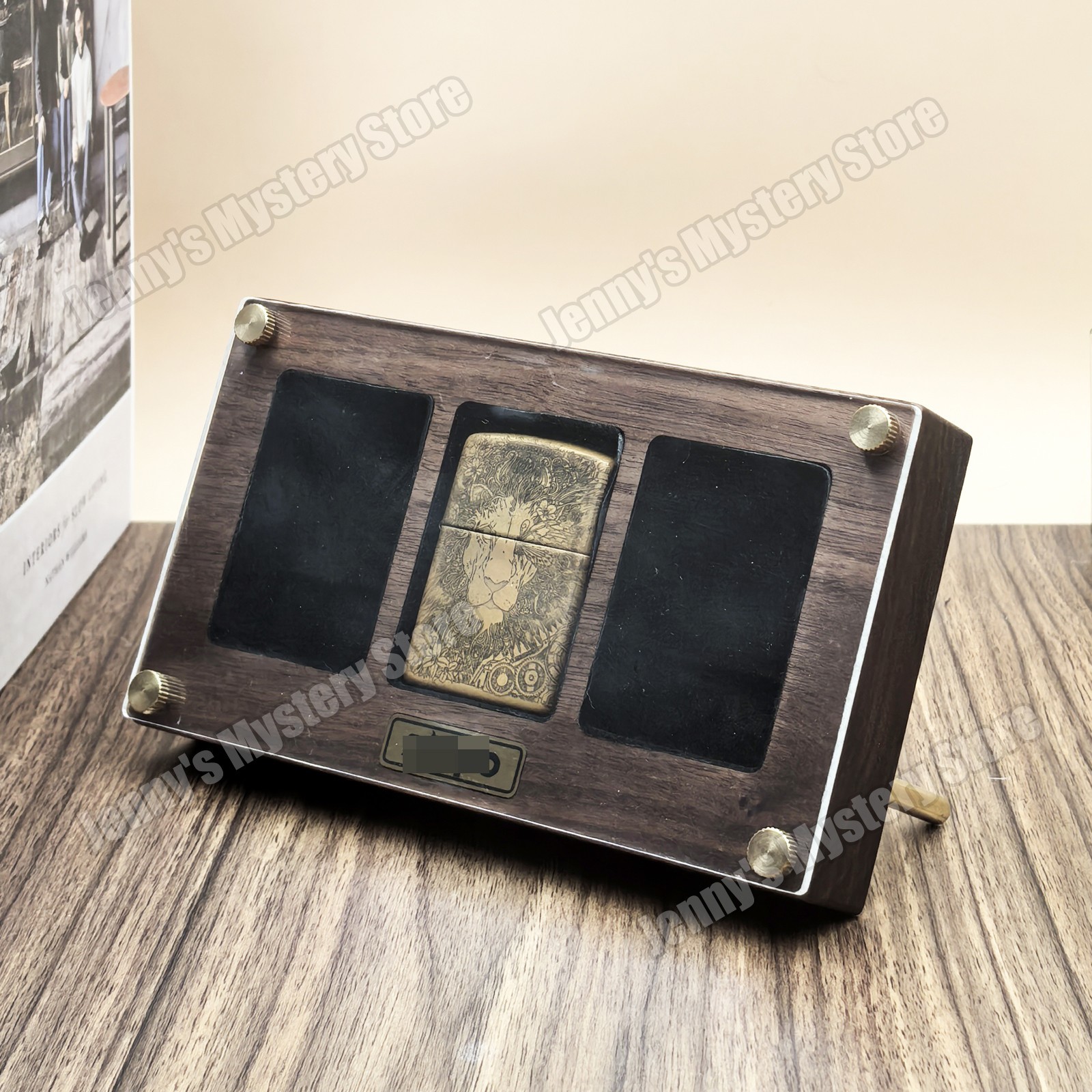 3Slot Black Walnut Lighter Collection Display Case Storage Box for Zippo Lighter